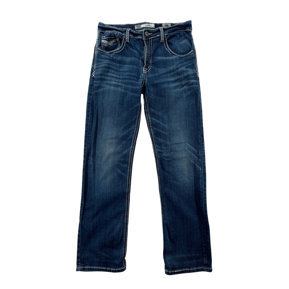 BKE Jake Straight Leg Dark Wash Jeans Men 33R 32x32 Blue Thick Stitch Y2K Grunge